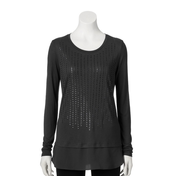 🆕 Apt 9 Long Sleeve Shiny Embellished Front Gray Sz S - Picture 1 of 8